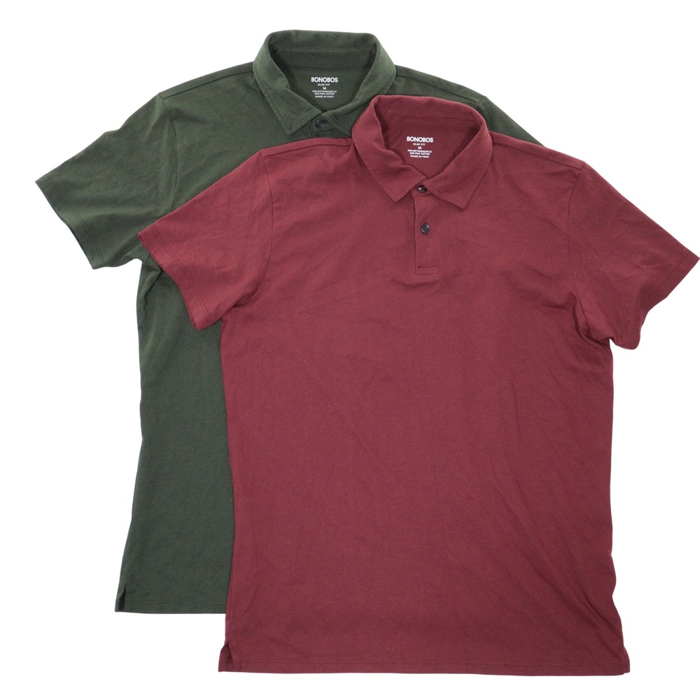 Bonobos Pima Performance Polo Men M Slim Fit Green Burgundy 2 LOT BKT01776S